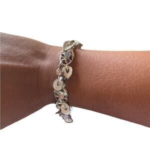 VTG silver tone bracelet different colored jewels white enamel floral design